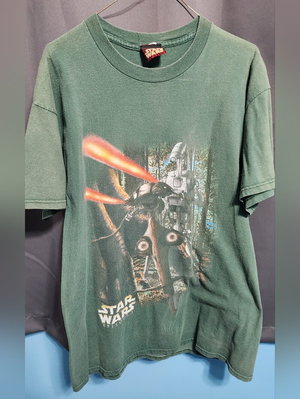Vintage 1999 Star Wars Episode 1 Battle Droid T-Shirt Faded Green Promo Men's